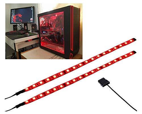 Ubanner LED Light Strip Computer Lighting RED, Magnetic, Molex Connector, 2pcs LED Strip for PC Case Lighting Kits red