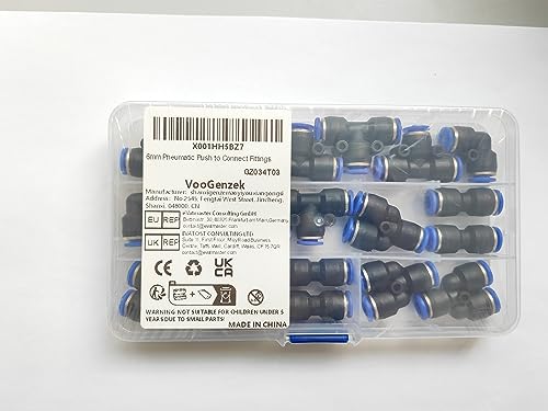 VooGenzek 20 PCS 6mm Pneumatic Push to Connect Fittings, 4 Shape Pneumatic Fittings Air Tool Push Fittings, for Quick Connection of air Piping Pneumatic Tools