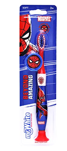 Spiderman Manual Toothbrush with Suction Cup & Soft Bristles for 3and Years Kids by Mr. White