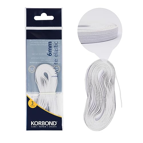 Korbond White Elastic 6mm x 3m-110370, Polyester blend