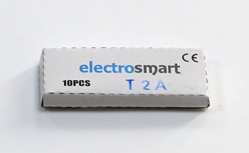 electrosmart Pack of 10 2A T2A T2AL 20mm x 5mm Glass Fuse 250v Slow Blow/Time Lag/Delay