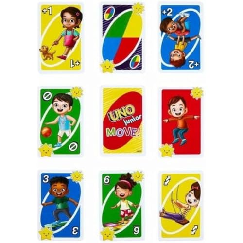 Mattel Games UNO Junior Move Kids Card Game with Action Rules for Family Night, Game Night, Travel, Camping and Party, UNO Cards, HNN03