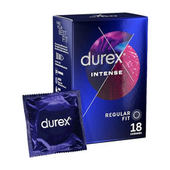 Durex Intense Condoms, Stimulating Ribbed And Dotted Condoms With Desirex Gel, Pack of 18 Condoms