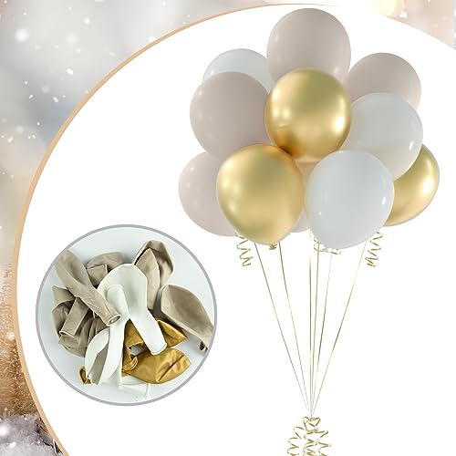 NEBURORA White Sand Gold Balloons Garland Arch Kit 60pcs 12inch Sand White and Metallic Gold Balloon Kit for Birthday Anniversary Celebrations and Boho Wedding Party