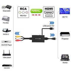 uhddadi RCA to HDMI Converter, AV to HDMI Adapter, AV Composite CVBS Video Audio Converter Adapter Supporting 1080P for PS2/PS3/ STB/Xbox VHS/VCR/Blue-Ray DVD Players