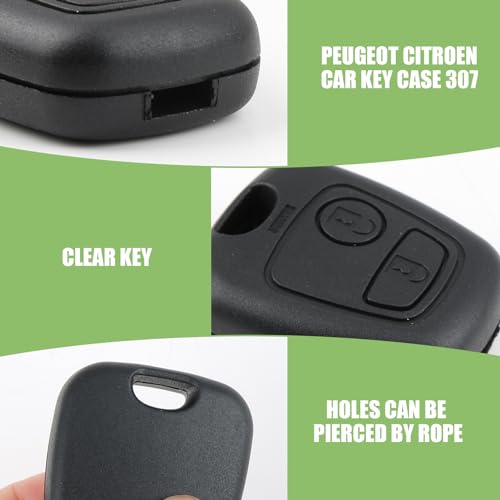 1 Pcs 2 Button Car Key Fob Cover Replacement, with 2Buttons 1Battery, Car Remote Control Key Case Shell Compatible with Peugeot 107 207 307 407 Citroen C1 C2 C3 C4 C5 Xsara Picasso Berlingo, No Blade