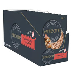 Encore 100% Natural Wet Cat Food Pouch, Succulent Tuna with Pacific Crab in Broth 70g Pouch (16 x 70g Pouches)