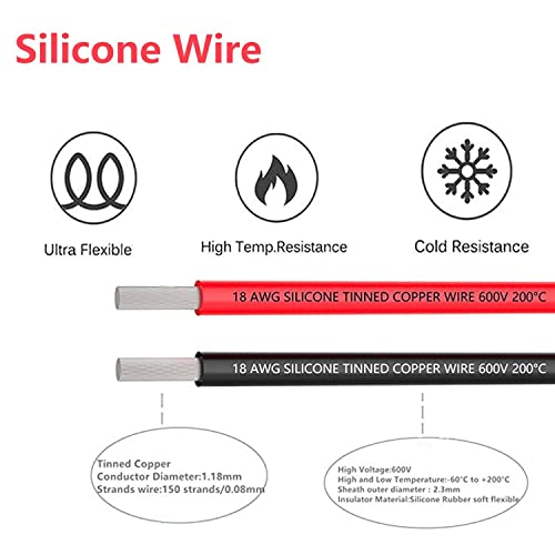 Makerfire 18 Gauge Silicone Wire, 18 AWG Electrical Cable 5M [2.5m Black and 2.5m Red], Flexible 150 Strands 0.08 mm of Tinned Copper High Temperature Wire for RC Car, Marine, Drone, etc