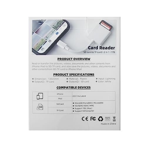 SD Card Reader for iPhone iPad, 2 in 1 Memory Card Reader Adapter, Camera Card Viewer with SD & TF card slots, Plug and Play