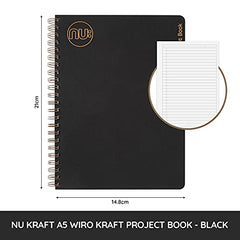 Nu Notebooks - Kraft Range - Black Wire Bound A5 Project Book - Stationery Notebooks - Professional Notepad - 160 Pages