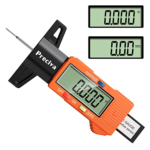 Tyre Tread Depth Gauge, Preciva 0-25.4mm/Inch Digital Tyre Tread Depth Checker, Tire Tread Depth Gauge UK, Tyre Depth Measuring Tool with Large LCD Screen for Cars, Trucks, Motos, Orange