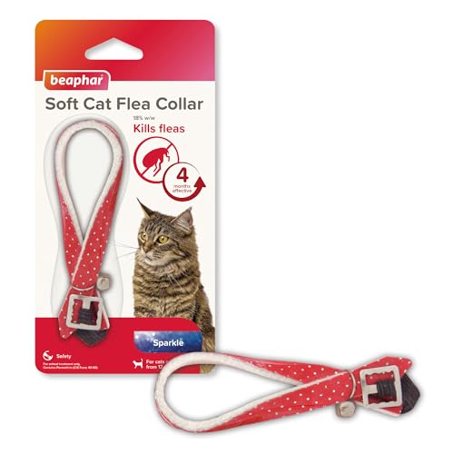 Beaphar, Soft Flea Collar for Cats, Kills Fleas For up to 4 Months, Veterinary Medicine, Adjustable With Safety Mechanism, For Cats From 12 Weeks of Age, 1 x Sparkle Collar, Colours May Vary