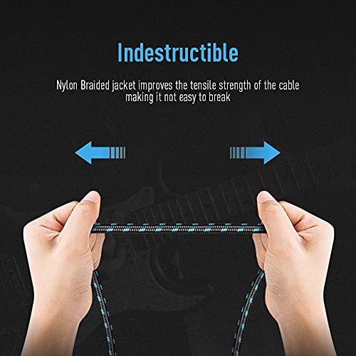 SONICAKE Braided Guitar Cable 3m/10ft Guitar Instrument Cable 6.35mm 1/4 inches Right Angle to Straight Black Blue