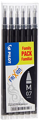 Frixion 0.7 mm Tip Pilot Refill for Rollerball Pen - Black (Pack of 6)