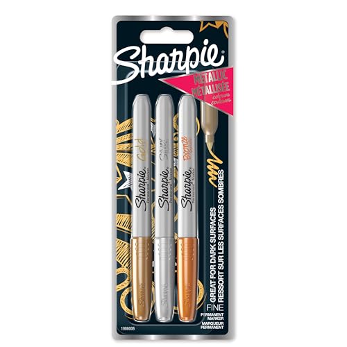 Sharpie Permanent Markers, Fine Point for Bold Details, Assorted Metallic Colours, 3 Marker Pens