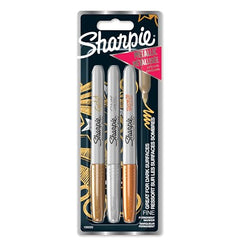 Sharpie Permanent Markers, Fine Point for Bold Details, Assorted Metallic Colours, 3 Marker Pens