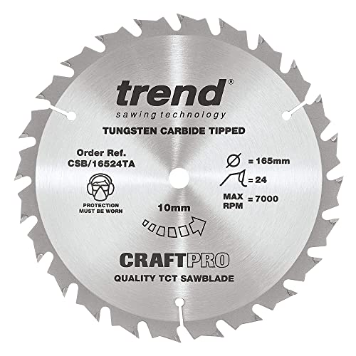 Trend CraftPro TCT Cordless Thin Kerf Sawblade for Wood, 165mm Diameter, 30mm Bore, 24 Teeth, 1.5mm Kerf, and15° Hook, CSB/16524TB