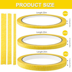 Leikedun Masking Tape,6 Rolls Fine line Masking Tapes,Artist Masking Tape,5mm/7mm/12mm Widex22 Yard Yellow Painters Tape,Writable Masking Tape for Painting Artists Decorating DIY Automotive School