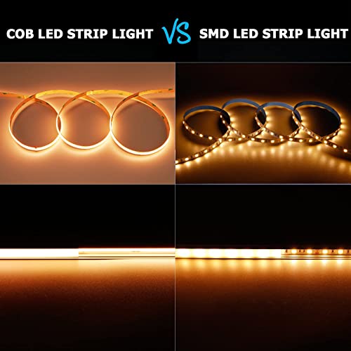 GOMING DC 12V COB LED Strip Light Warm White 3000K IP65 Waterproof 16.4ft(5M) 1560LEDs CRI 93and Uniform Glow Flexible LED Tape Lights for DIY Bedroom Kitchen Home Decor(Strip Only)