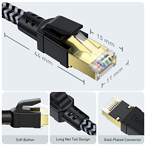 CABNEER Cat 8 Ethernet Cable 7M, High-Speed Gigabit Braided RJ45 LAN Patch Cord, 40Gbps 2000Mhz S/FTP, Lan Network Cable Compatible with PS5/4, Modem, Router, Switch, Faster than Cat7