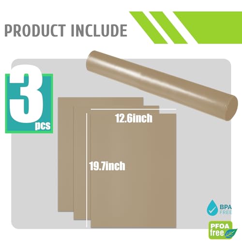 KitchenRaku 3PCS Universal Oven Liners 32x50cm, Non-Stick and Heavy-Duty Oven Liners for Bottom of Oven - Home Accessories & Kitchen Accessories -Suitable for Most Ovens and Cookers (Khaki)