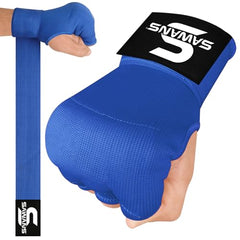 SAWANS Boxing Hand Wraps Inner Gloves for Hand Protection Long Wrist Straps Elasticated, Padded Martial Arts Combat Gloves Punching Bag Training Gel Mitts Muay Thai MMA (L/XL, Blue)