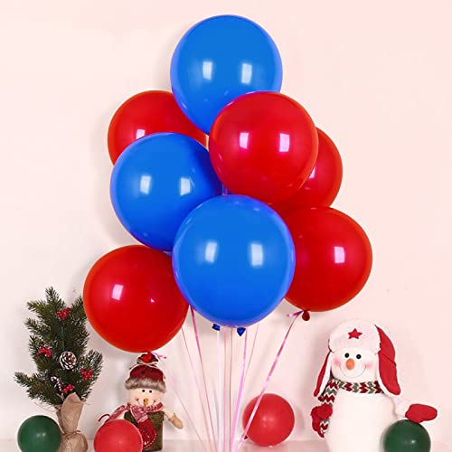Red Blue Balloons with Ribbon Round Shape Latex Party Balloons for Superhero Theme Birthday Decorations Independence Day Graduation Festival Carnival Party Supplies