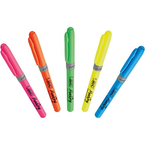 BIC Highlighter Grip, Ribbed Rubber Grip for Extra Comfort, Water-Based Ink, Assorted Colours, Pack of 5