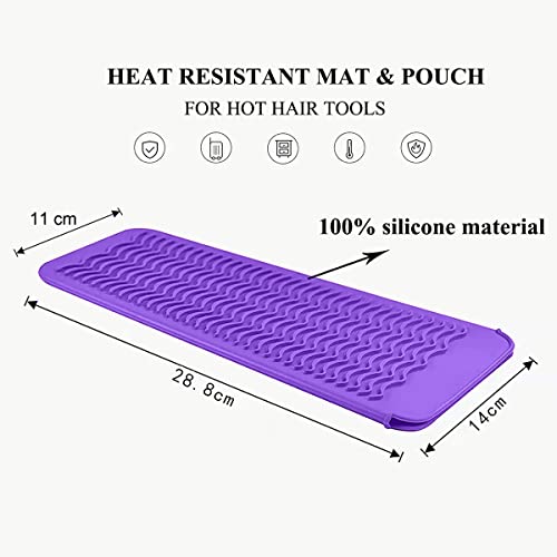 Heat Resistant Silicone Mat Pouch for Hair Straightener Flat Iron Curling Iron Hot Hair Tools for Home and Travel, Purple