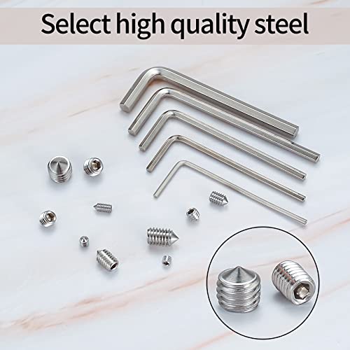 290 Pcs Cone Cup Point Grub Screws, M3/M4/M5/M6/M8 Hex Head Socket Screws Set Assorted, Mixed Stainless Steel Metric Threads Screws with Internal Hex Drive for Door Handles, with 5 Pcs Allen Key