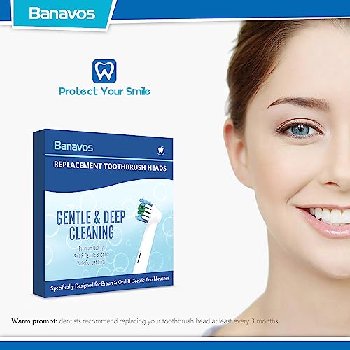 Banavos Replacement Toothbrush Heads Classic Round Brush Heads Replacement Refills Compatible with Braun Oral B Electric Rechargeable Toothbrushes, 12 Pack with 4 Hygienic Caps