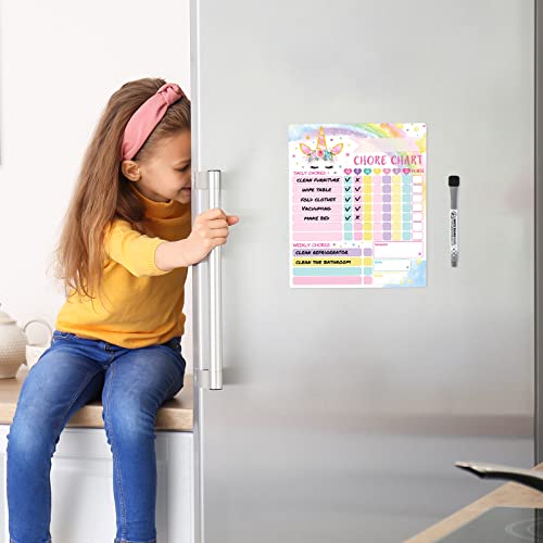 WERNNSAI Unicorn Chore Chart - Magnetic Reward Chart for Girls Kids Good Behavior Chart with 1 Marker Reusable Dry Erase Responsibility Charts for Fridge Home School Supplies