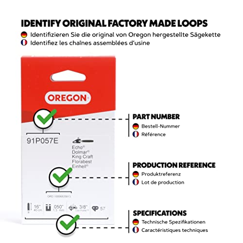 Oregon Chainsaw Chain for 16-Inch (40 cm) Bar 57 Drive Links low-kickback chain fits Titan, Gardenline, Black & Decker, Spear & Jackson, Einhell, Worx, Mac Allister, Florabest, Handy & more (91P057E)