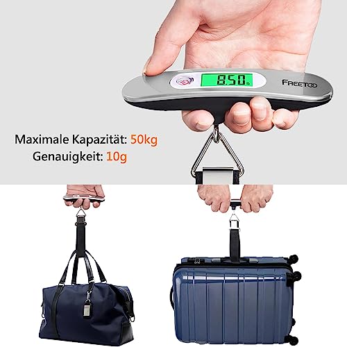 FREETOO Luggage Scales for Suitcases Weighing, Portable Digital Weight Scale for Travel with Tare Function 110 Lb/ 50Kg Capacity (Silver)