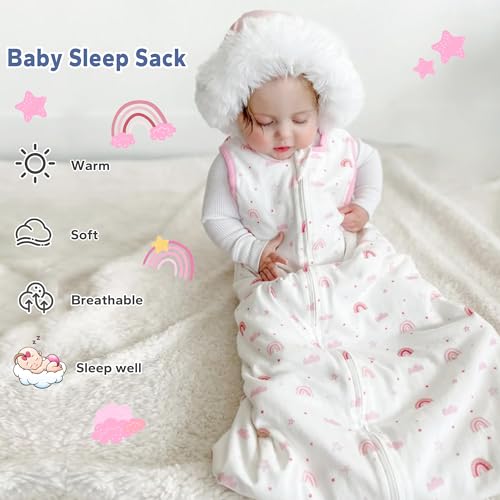 ZIGJOY Baby Sleeping Bag, 100% Cotton Sleep Sack 1.5 TOG Toddler Wearable Blanket with 2-Way Zipper for All Seasons, Rainbow, M(6-12 Months)