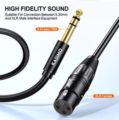 KASIMO 2M XLR Female to 6.35mm (1/4 inch) TRS Stereo Jack Lead Balanced Signal Interconnect Cable, XLR Female to Quarter inch Patch Cable for Microphones, Mixer, Audio Sound Consoles, Power Amplifier