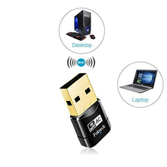 Foktech Wifi Dongle, AC600 802.11ac Dual Band 5GHz Mini Wireless Network USB Wifi Adapter for PC Desktop Laptop, Support Windows 11/10/8/7/Vista/XP, Mac Os X 10.9-10.15