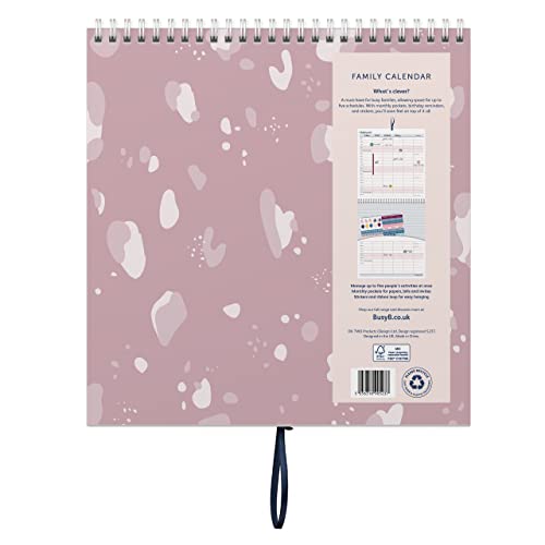 Busy B Family Monthly Calendar January to December 2023 - Pink - Family Calendar 2023 with 6 Column Layout for Family schedules & Birthdays, Monthly Pockets, Stickers & Holiday Planner