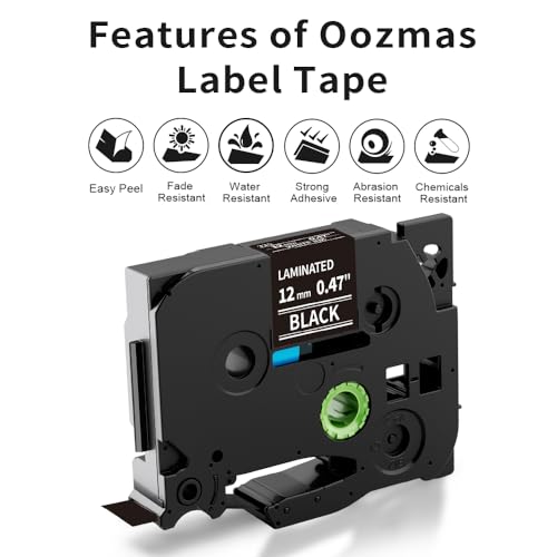 Oozmas Compatible Label Tape Replacement for Brother Ptouch White on Black Tape TZe 12mm TZe-335, Compatible with Brother P-Touch PT-H110 H107B H100LB D400 H200 1000 E100 D600, 3 Cartridges