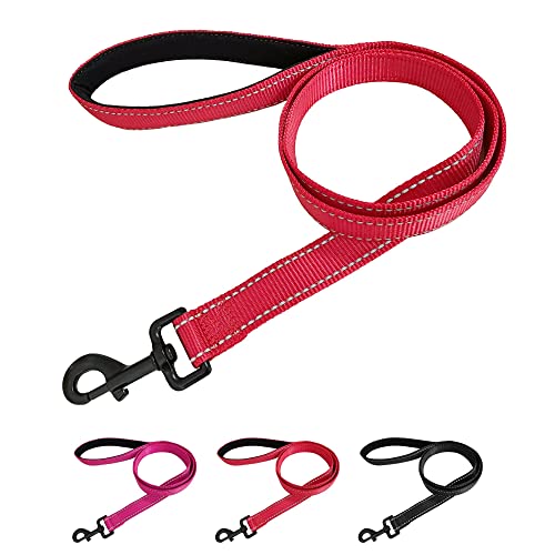 Beshine Padded Handle Dog Lead, 1.2m x 2.5cm Durable Reflective Nylon Dog Leash for Large, Medium Dogs, Red