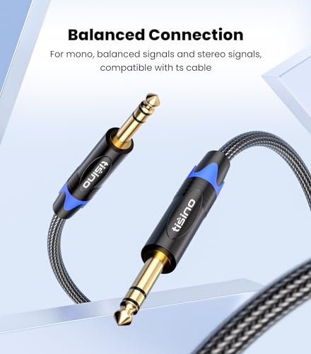 Tisino 6.35mm Jack TRS Cable, Nylon Braid Heavy Duty 6.35 mm 1/4 inches Stereo Jack Male to Male Balanced Audio Lead Cord - 1m