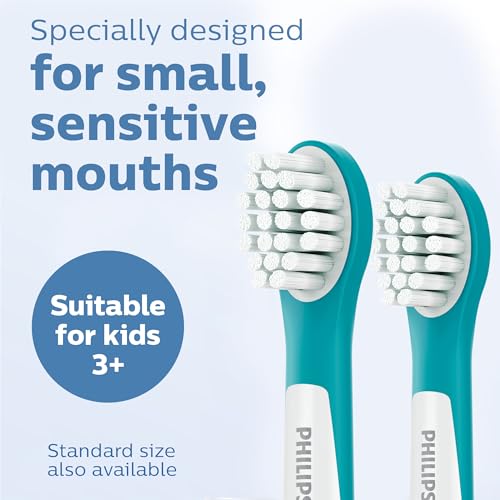 Philips Sonicare for Kids Original Compact Sonic Toothbrush Heads for 3and-Year-Old Kids – 4 Unit Pack in Blue (Model HX6034/33)