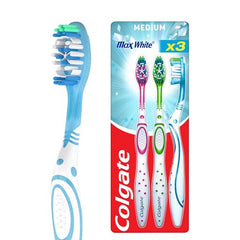 Colgate Max White Toothbrushes, Teeth Whitening Toothbrush with Polishing Star, Medium Toothbrush, Assorted Designs, Adult Toothbrush Multipack, 3 Pack