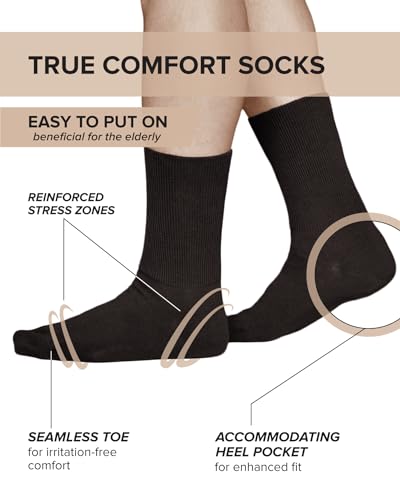 vitsocks Men's Extra Wide Loose Fitting Diabetic Socks (3 PAIRS) Swollen Feet Ankles Legs, beige, 6-7.5