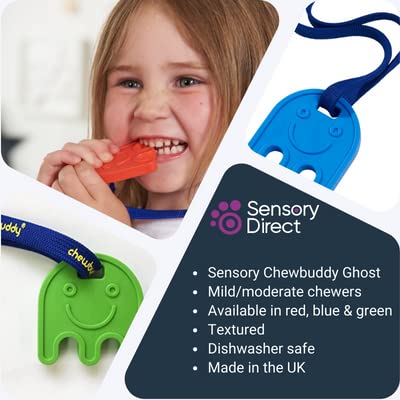 Chewbuddy Sensory Direct Ghost & Lanyard - Pack of 1, Sensory Toy for a Fidget, Chew or Teething Aid   For Kids, Adults, Autism, ADHD, ASD, SPD, Oral Motor or Anxiety Needs   Blue