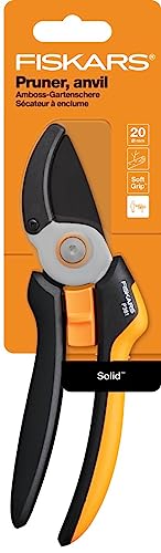 Fiskars Anvil Garden Pruners L, Solid, P361, For dry twigs and branches, Non-stick coated, Stainless steel blades, Length: 20.1 cm, Black/Orange, 1057165