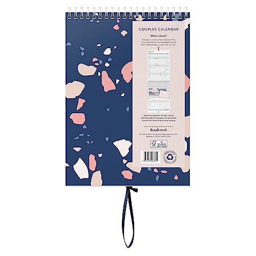 Busy B Couples Wall Calendar January to December 2024 – Terrazzo – Slim Year Planner for Two with Columns, Monthly Pockets & Stickers