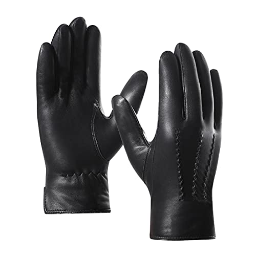 Harssidanzar Mens Italian Sheepskin Leather Gloves Vintage Finished Cashmere Lined Upgrade, Black, S