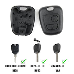 1 Pcs 2 Button Car Key Fob Cover Replacement, with 2Buttons 1Battery, Car Remote Control Key Case Shell Compatible with Peugeot 107 207 307 407 Citroen C1 C2 C3 C4 C5 Xsara Picasso Berlingo, No Blade