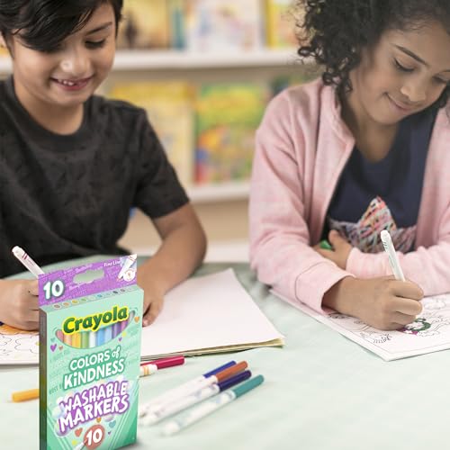 CRAYOLA Colours of Kindness Washable Fine Line Markers - Assorted Colours (Pack of 10)   Colours That Represent Good Feelings   Ideal for Kids Aged 3and